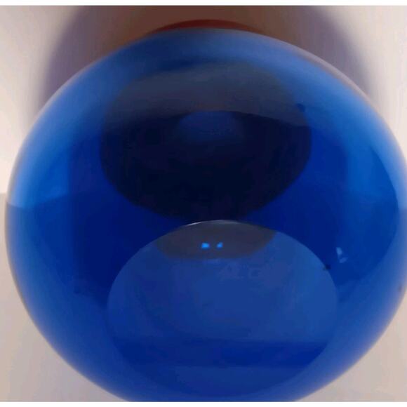 Art Glass Cobalt Blue With Red Open Top Bottle 5"H - Picture 11 of 13